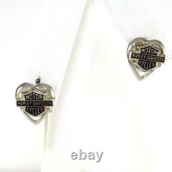 10K White Gold Harley Davidson Stamper Heart Bar Shield Post Earrings LHE3