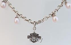 18 Harley Davidson Bar & Shield Pearl Fringe Sterling Silver Necklace 25g