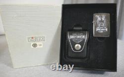 1997 Chrome Harley Davidson Bar & Shield Eagle Zippo Lighter w Box, Leather Case