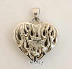 AUTHENTIC HARLEY DAVIDSON Sterling Silver Flames Bar & Shield Heart Pendant 11g