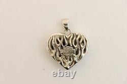 AUTHENTIC HARLEY DAVIDSON Sterling Silver Flames Bar & Shield Heart Pendant 11g