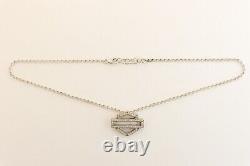 AUTHENTIC HARLEY DAVIDSON Sterling Silver Mother of Pearl Bar & Shield Necklace