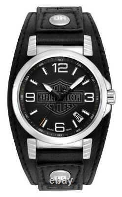BRAND NEW Bulova Men's Harley-Davidson Ghost Bar Shield Leather Watch 76B163