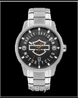 BRAND NEW Bulova Men's Harley-Davidson Open Bar & Shield Silver Watch 76B182