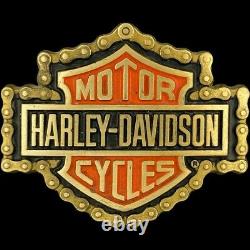 Brass Harley Davidson Motorcycle Biker Bar Shield Logo 90s Vintage Belt Buckle