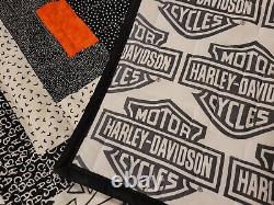 Custom Lap/Throw Quilt 70x70 Harley Davidson HD Bar Shield Black Orange White