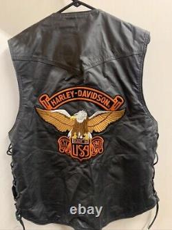 Genuine HARLEY DAVIDSON Black Leather Riding Vest Bar & Shield Size Large