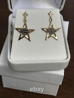 HARLEY DAVIDSON 10K Yellow Gold Star with Bar & Shield Drop Earrings
