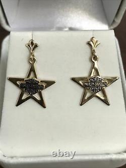HARLEY DAVIDSON 10K Yellow Gold Star with Bar & Shield Drop Earrings