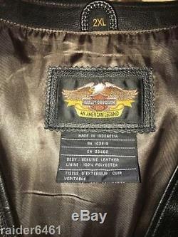 HARLEY DAVIDSON BAR & SHIELD Black Leather Mens Vest Size 2XL H-D 97024-02VM GUC