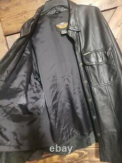 HARLEY DAVIDSON Black Leather Shirt Jacket Bar Shield Snap Button Mens Size XL