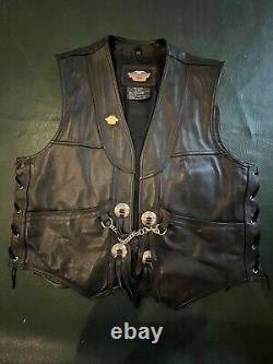 HARLEY DAVIDSON Gambler II Black Genuine Leather Riding Vest Bar/Shield XL