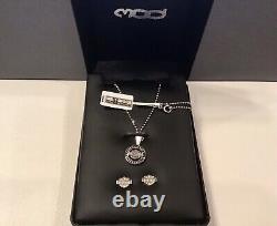 HARLEY DAVIDSON MOD Sterling Crystal Bar & Shield Necklace & Earrings in Box