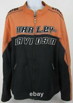 HARLEY DAVIDSON Racing Style Orange Black Motorcycle Jacket Bar Shield Size L