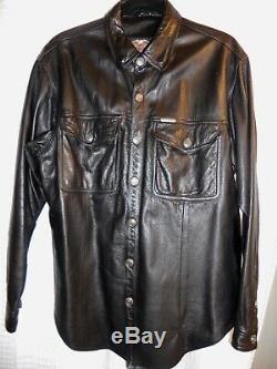 HARLEY DAVIDSON leather shirt jacket Mens Medium black bar shield snap