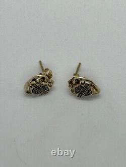 Harley Davidson 10k Gold Bar and Shield Heart Earrings by Stamper