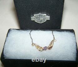 Harley Davidson 10k Yellow Gold Stamper Bar & Shield Wings Necklace Boxed