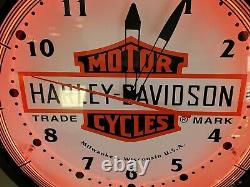 Harley-Davidson 20 Dealer Neon Clock Large Bar & Shield Wall Clock USA made
