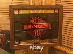 Harley Davidson Bar And Shield Stained Glass Style Hanging Window