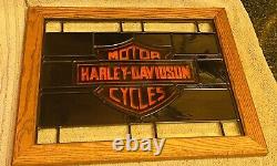 Harley Davidson Bar And Shield Stained Glass Style Hanging Window