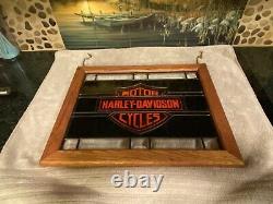 Harley Davidson Bar And Shield Stained Glass Style Hanging Window