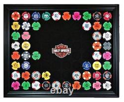 Harley-Davidson Bar & Shield 76 Poker Chip Collectors Frame Wall Mount 6976D