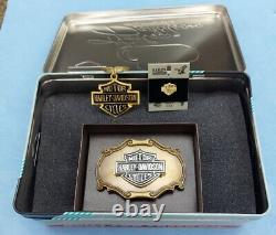 Harley Davidson Bar & Shield Belt Buckle Pin & Keychain In Tin Display Case New