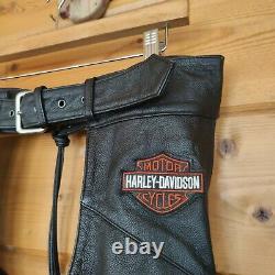 Harley-Davidson Bar & Shield Black Stock Leather Chaps Motorcycle Biker Sz M X30