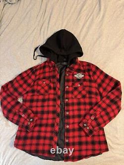 Harley Davidson Bar & Shield Flannel Shirt Jacket With Removable Hood