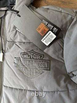 Harley Davidson Bar & Shield Hooded Puffer Blackened Pearl 97424-24VM Men's Med