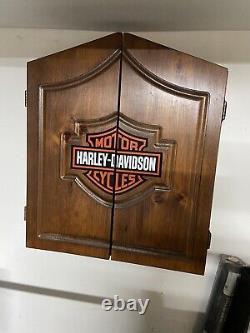 Harley-Davidson Bar & Shield Logo Dart Board Cabinet Pine Wooden Cabinet 61905