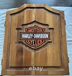 Harley-Davidson Bar & Shield Logo Dart Board Cabinet Pine Wooden Cabinet READ