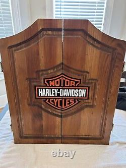 Harley-Davidson Bar & Shield Logo Dart Board Cabinet Pine Wooden Cabinet READ