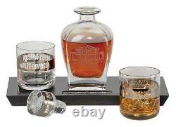 Harley-Davidson Bar & Shield Logo Glass Decanter & Whiskey Glasses Set 23 oz