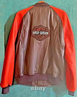 Harley Davidson Bar & Shield Orange/Black Leather Jacket LARGE Beautiful