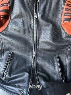 Harley Davidson Bar & Shield Orange Black Leather Jacket Removeable Lining Large