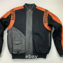Harley Davidson Bar & Shield Orange Black Leather and Wool Jacket XS