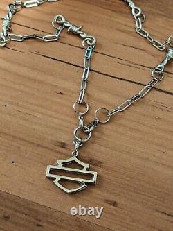 Harley Davidson Bar & Shield Outline Charm On Paper Clip Barbed Wire Necklace
