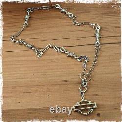 Harley Davidson Bar & Shield Outline Charm On Paper Clip Barbed Wire Necklace