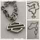 Harley Davidson Bar & Shield Outline Charm On Stainless Steel Knot Thorn Chain