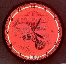 Harley Davidson Bar & Shield Red Neon Clock Nostalgia Ads Roadhouse Collect 20