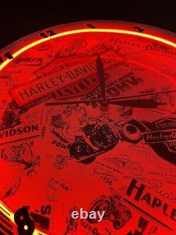 Harley Davidson Bar & Shield Red Neon Clock Nostalgia Ads Roadhouse Collect 20