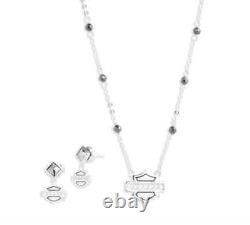 Harley-Davidson Bar & Shield Silver Rosary Necklace and Earring Set