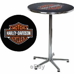 Harley-Davidson Bar & Shield Steel Chrome Frame Logo Round Bar Table 41in. H