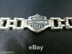 Harley Davidson Bar & Shield Sterling Silver Chain Link Biker Bracelet 59 gr EUC