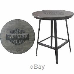 Harley-Davidson Bar & Shield Wood Bar Caf Table Metal Frame- 40inH, Ash Gray