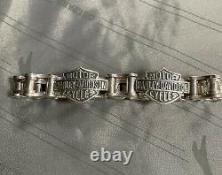 Harley Davidson Bar & Two Shields Sterling Silver Chain Link Biker Bracelet
