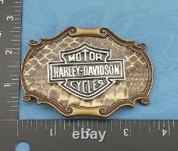 Harley Davidson Belt Buckle Bar & Shield Snakeskin Backing With Pin & Keychain