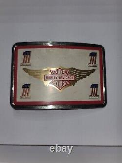 Harley-Davidson Belt Buckle Number 1 Bar Shield Wings 70s Ultra Rare Red White