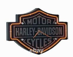 Harley-Davidson Black & Gray Etched Bar & Shield Orange Neon Clock HDL-16651